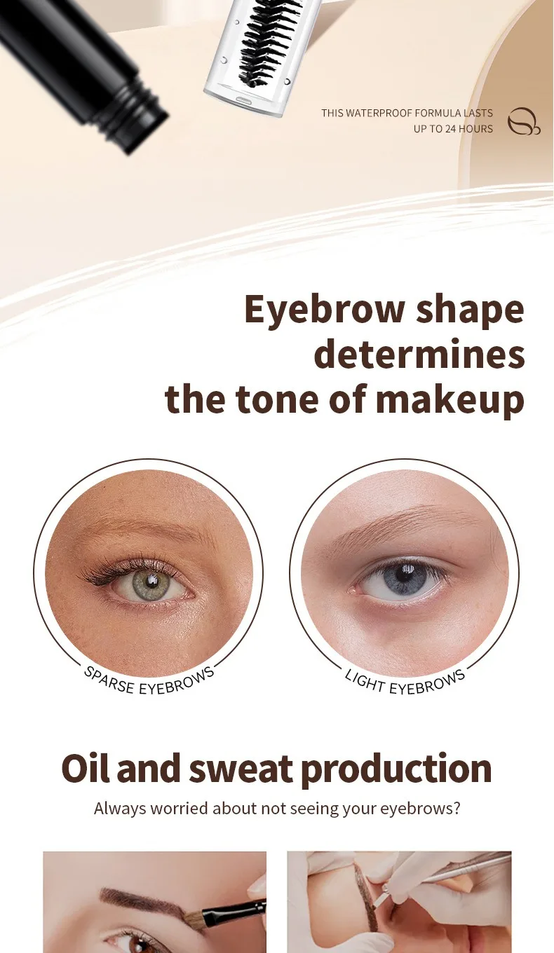 2-in-1 Double-Ended Brow Cream Gel - Smudge-Proof Waterproof Sweat-Resistant Long Lasting Eyebrow Tint Natural Hair-Like Strokes 7