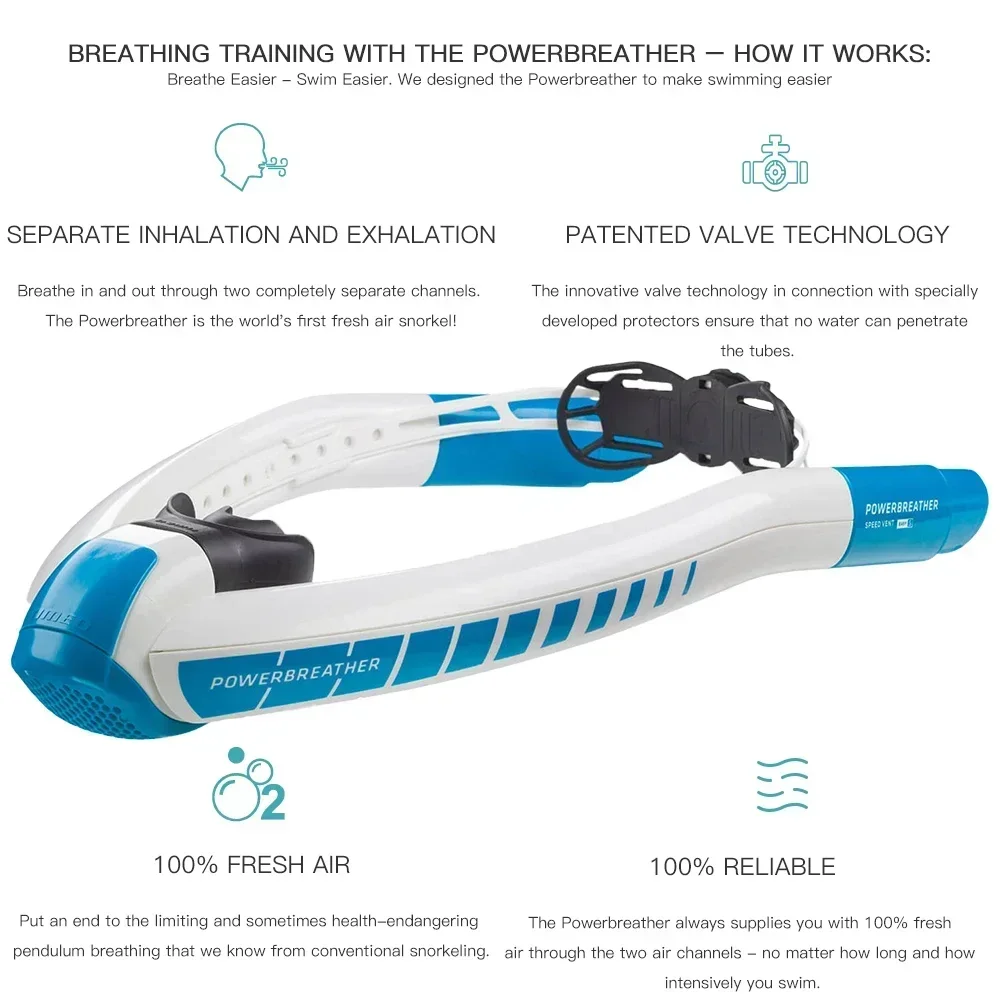 

POWERBREATHER snorkel diving comfortable mouthpiece two-way purification valve swimming pool open water