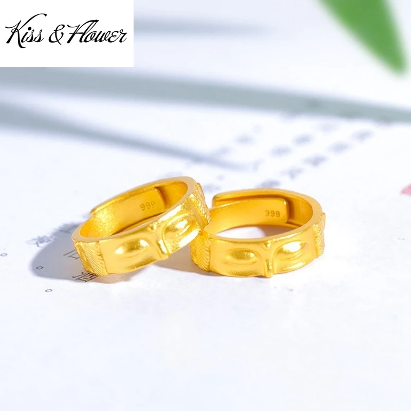 

KISS&FLOWER 24KT Gold Vintage Buddha Ring For Women Men Fine Jewelry Wholesale Wedding Party Birthday Mother Father Gift RI190