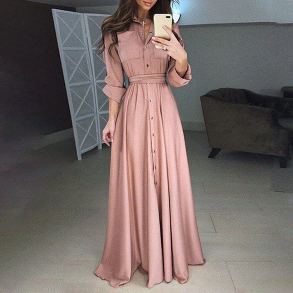 Women's Autumn Prom Evening Party Solid Maxi Dress Shirt Dresses Fashion Button Long Sleeve Single Breasted Casual Robes 2023
Women's Autumn Prom Evening Party Solid Maxi Dress Shirt Dresses Fashion Button Long Sleeve Single Breasted Casual Robes 2023