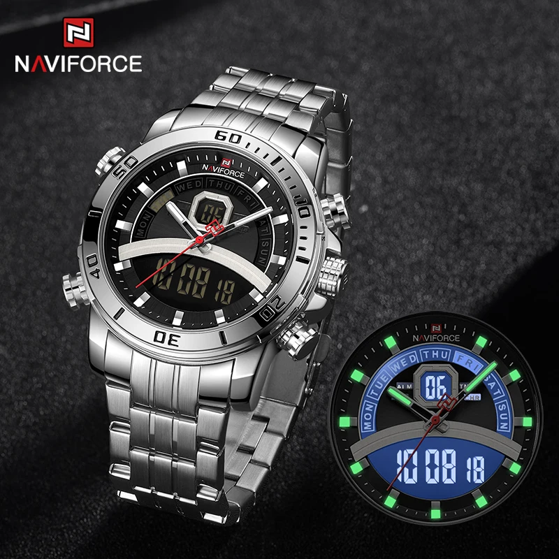 

NAVIFORCE Men Casual Business Quartz Wrist Watch Stainless Steel Waterproof Chronograph Analog Digital Watches Relogio Masculino