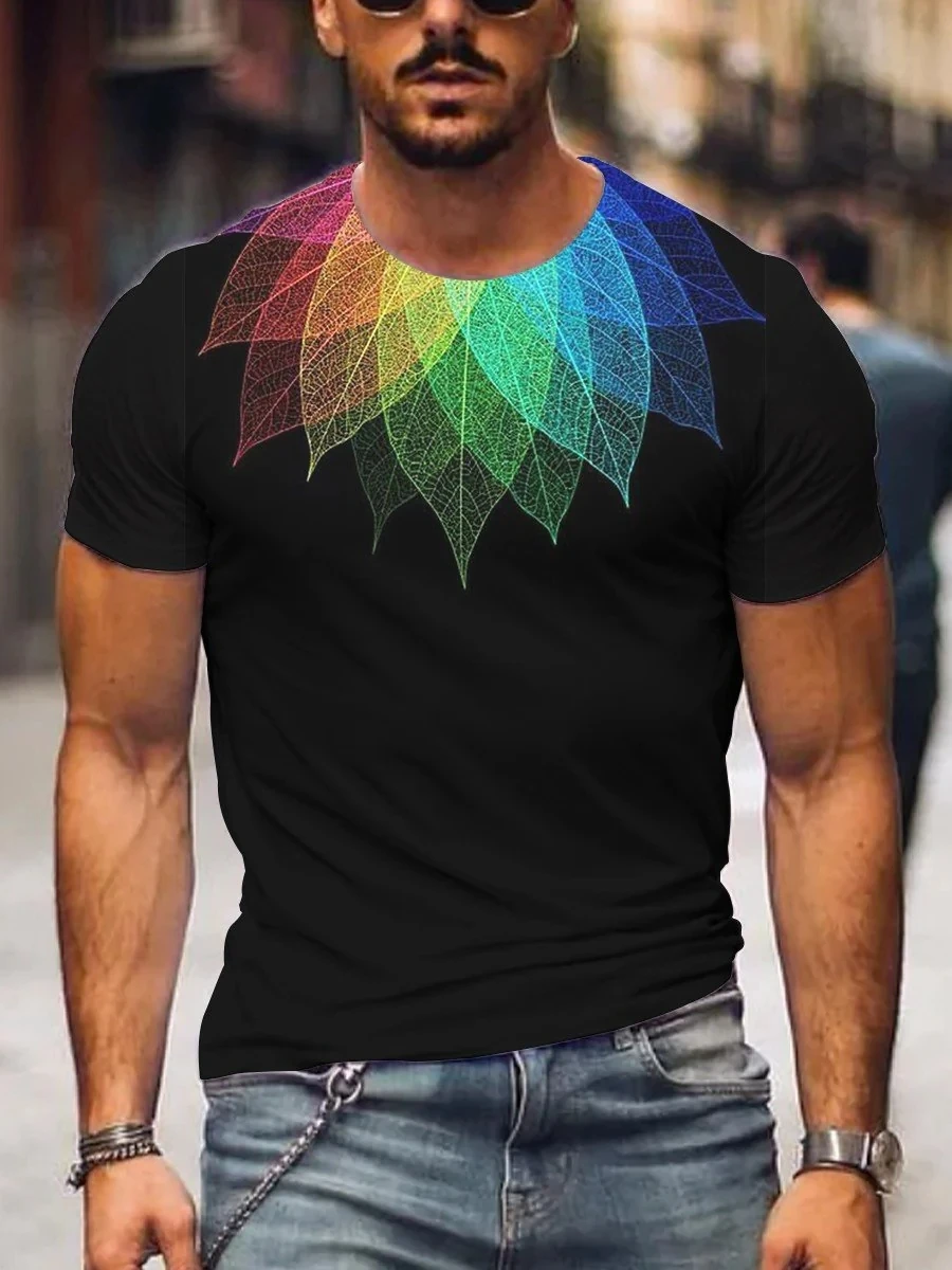 2023 Summer Men's Printed Casual Crew Neck Short Sleeve T-Shirt Men's Rainbow Leaves Color Gradient Print 3D Printed T Shirt
2023 Summer Men's Printed Casual Crew Neck Short Sleeve T-Shirt Men's Rainbow Leaves Color Gradient Print 3D Printed T Shirt