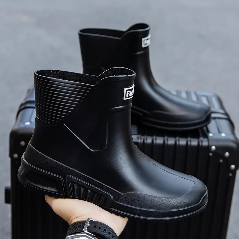 

New Men's Fashion PVC Mid-calf Rain Boots Non-slip Outdoor Fishing Rainboots Waterproof Male Water Shoes Wellies Boots Slip-on