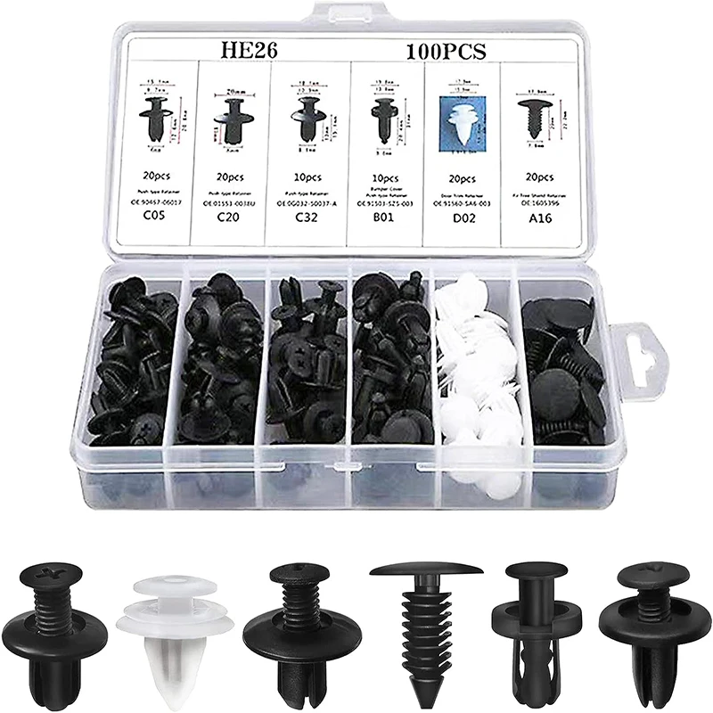 100Pcs Auto Bumper Retainer Clips Car Plastic Rivets Fasteners Push Retainer Clips Kit Door Trim Panel Fender Parts Tool Set
100Pcs Auto Bumper Retainer Clips Car Plastic Rivets Fasteners Push Retainer Clips Kit Door Trim Panel Fender Parts Tool Set