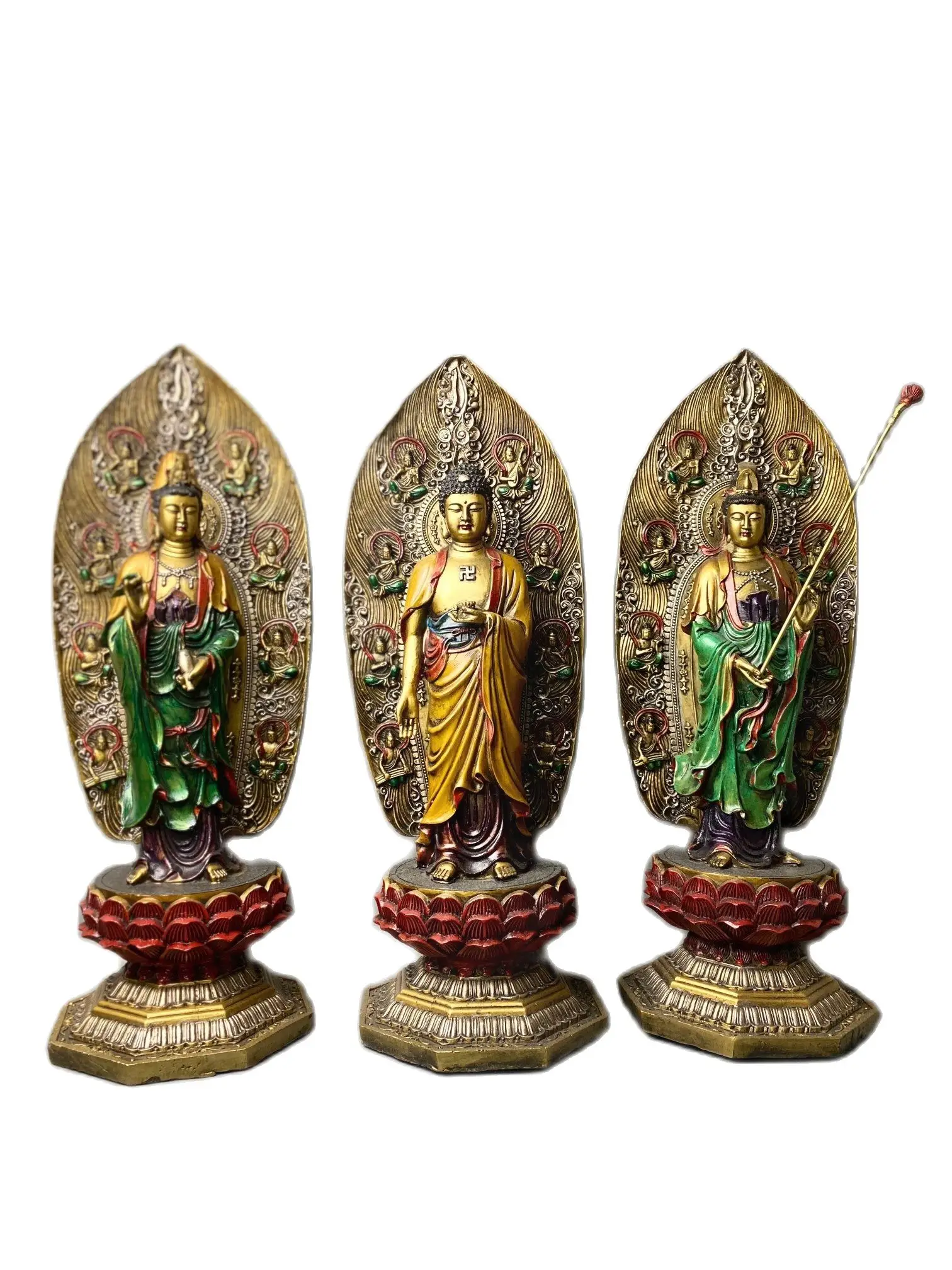 42 CM 3PCS Three Saints West Buddha Amitābha, Guanyin, Mahasthamaprapta Gilded And Painted Bronze Statue
42 CM 3PCS Three Saints West Buddha Amitābha, Guanyin, Mahasthamaprapta Gilded And Painted Bronze Statue