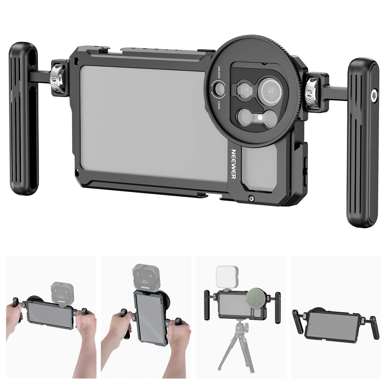 NEEWER S23 Ultra Cage Video Rig with Dual Side Handles, 67mm Lens Filter Thread Adapter, All Metal Mobile Phone Stabilizer
NEEWER S23 Ultra Cage Video Rig with Dual Side Handles, 67mm Lens Filter Thread Adapter, All Metal Mobile Phone Stabilizer