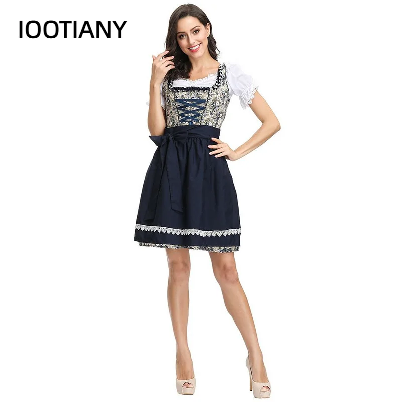 

German Carnival Party Oktoberfest Dirndl Costume Wench Beer Maid Waitress Floral Outfit Women's Halloween Cosplay Fancy Dress