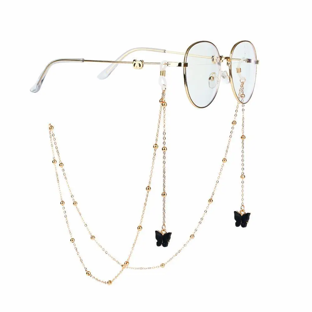 

Цветные женские нескользящие очки-бабочки из сплава с бусинами, маска-бабочка, веревка на шею, металлические цепочки для очков