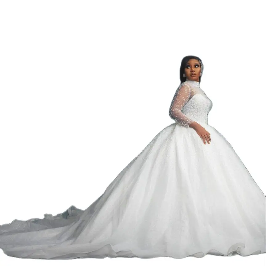 Luxious Beads Pearls Ballgown Wedding Dress Sweep Train Illsion Long Sleeves Robe De Mariage African Plus Size Bridal Gown
Luxious Beads Pearls Ballgown Wedding Dress Sweep Train Illsion Long Sleeves Robe De Mariage African Plus Size Bridal Gown