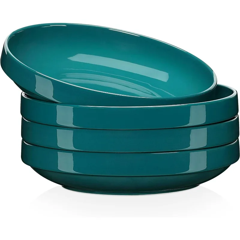 

Pasta Bowls, 34 OZ Large Salad Bowl Set of 4, Ceramic Serving Plates for Kitchen Dinner Soup Microwave Dishwasher Safe(Green)