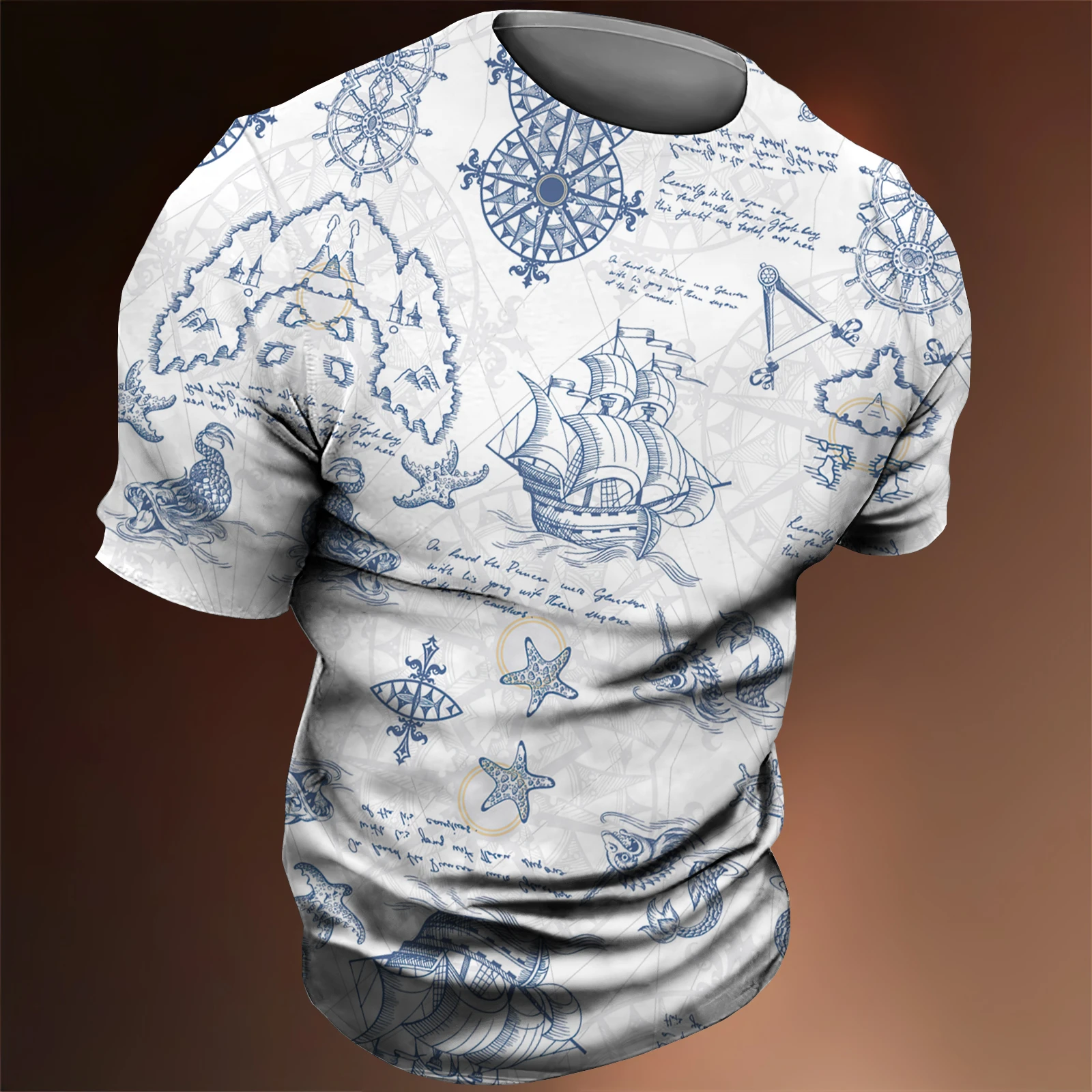 

3D Nautical Print T-shirt for Men Compass Pattern Tops Round Neck Tees harajuku Cool Streetswear Cheap Fashion men's Clothing