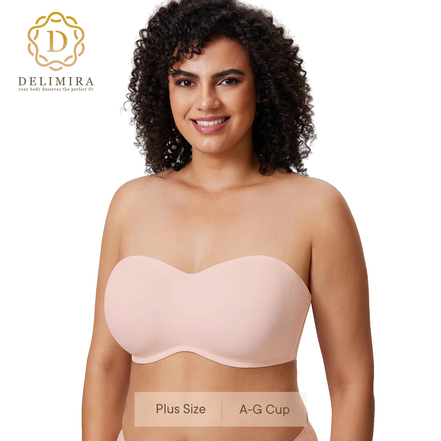 

DELIMIRA Womens Plus Size Seamless Underwire Bandeau Minimizer Strapless Bra for Big Busted Women Full Coverage Support Bras