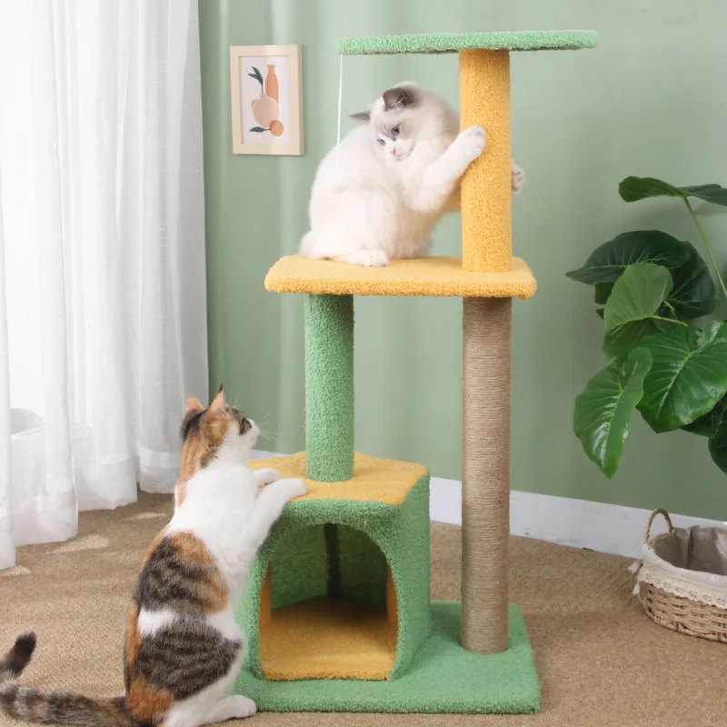 

Трехслойная рама для лазанья для кошек, зеленая Когтеточка из сизаля, Когтеточка, кошачье гнездо, дерево для прыжков, одна игрушка для домашних животных