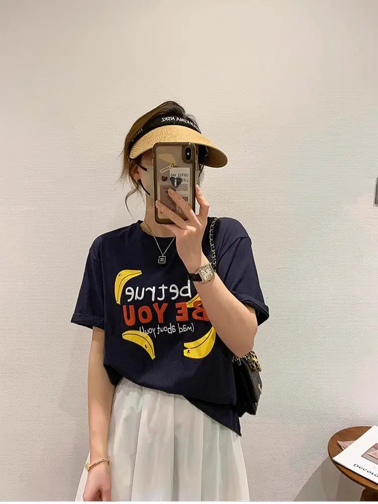 Korean retro heavyweight pure cotton short-sleeved T-shirt women summer niche fun letter banana print loose and versatile top
Korean retro heavyweight pure cotton short-sleeved T-shirt women summer niche fun letter banana print loose and versatile top