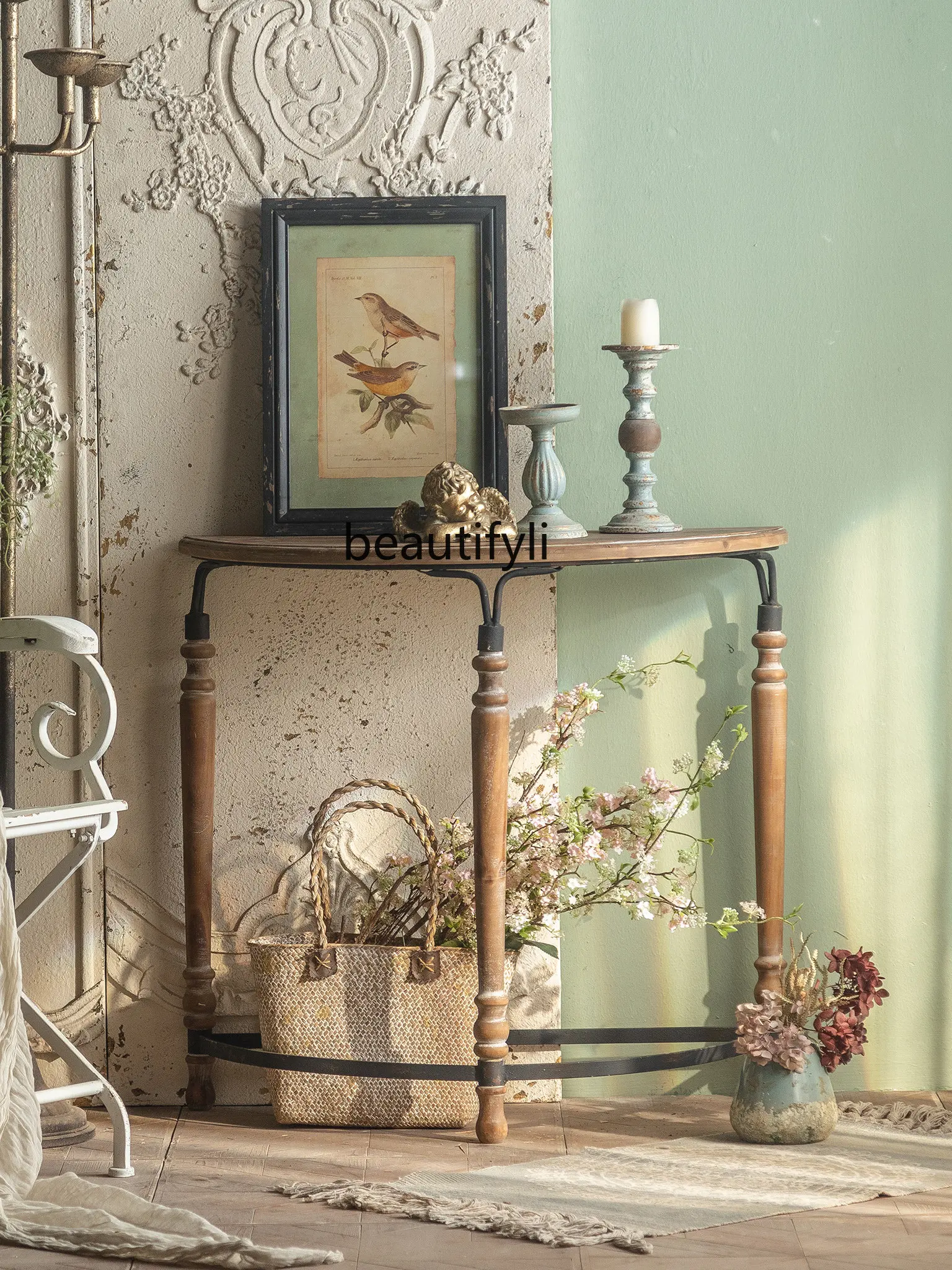 zq American Wrought Iron Console Tables Hallway Retro Long Table Semicircle Console Side View Table
zq American Wrought Iron Console Tables Hallway Retro Long Table Semicircle Console Side View Table