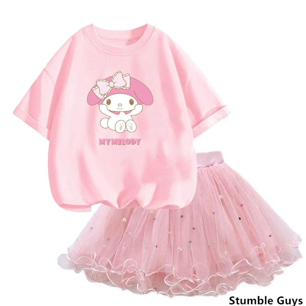 

kawaii my melody 2pcs TUTU Skirt Set Summer cuteT-shirt and Fluffy Tulle skirt Outfits Children Party Birthday Clothes