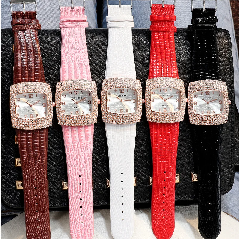 

Women Watch with Square Rectangle Dial Diamond Inlay Quartz Watches Ladies Clock Vintage Simple Wide Strap Reloj Girl Wristwatch