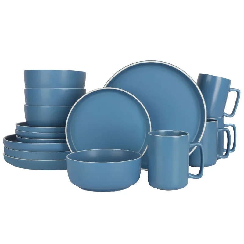 

Gap Home Color Matte 16-Pieces Round Light Blue Stoneware Dinnerware Set Dining Table Set