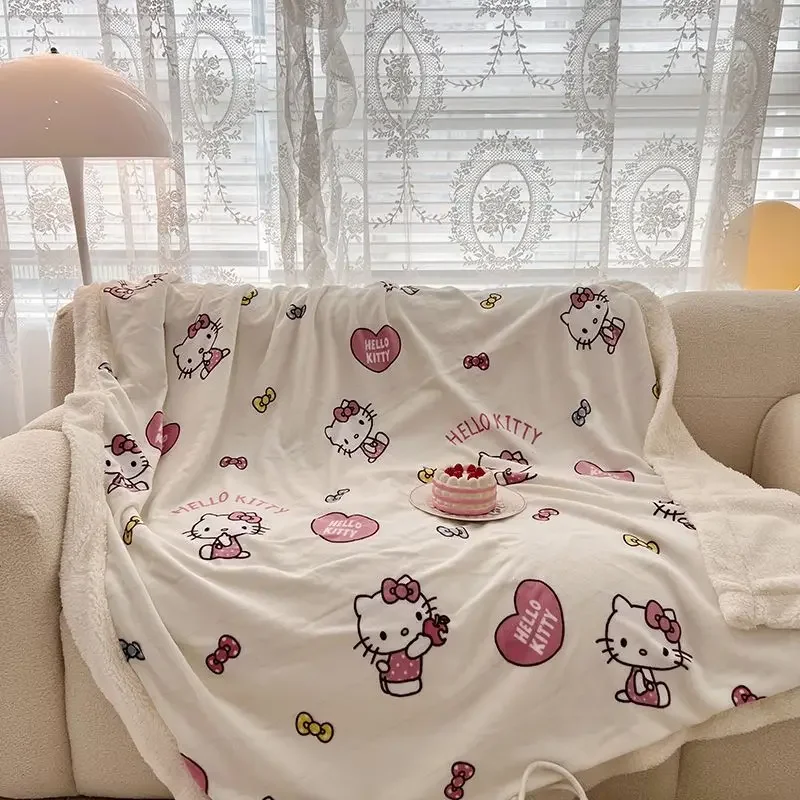 

Sanrio аниме Kawaii Hello Kitty Kuromi зимнее утолщенное плюшевое мягкое одеяло милое мультяшное корикоричное одеяло подарки