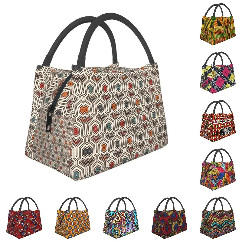 Изолированная разноцветная сумка для обеда с геометрическим узором из Анкары для африканского этнического племенного искусства, термоохладитель, Ланч-бокс для офиса и путешествий
