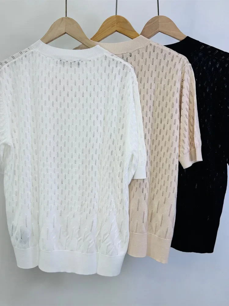 Women's Knitted T-shirt 2024 New Summer Hollow Out Loose Casual Short Sleeve Tee
Women's Knitted T-shirt 2024 New Summer Hollow Out Loose Casual Short Sleeve Tee