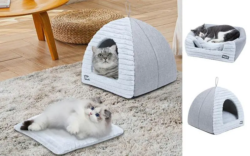 

Домики для кошек в помещении, удобный домик для домашних животных, пещера для котят, кровать для собак и кошек, подушка, Аксессуары для кошек