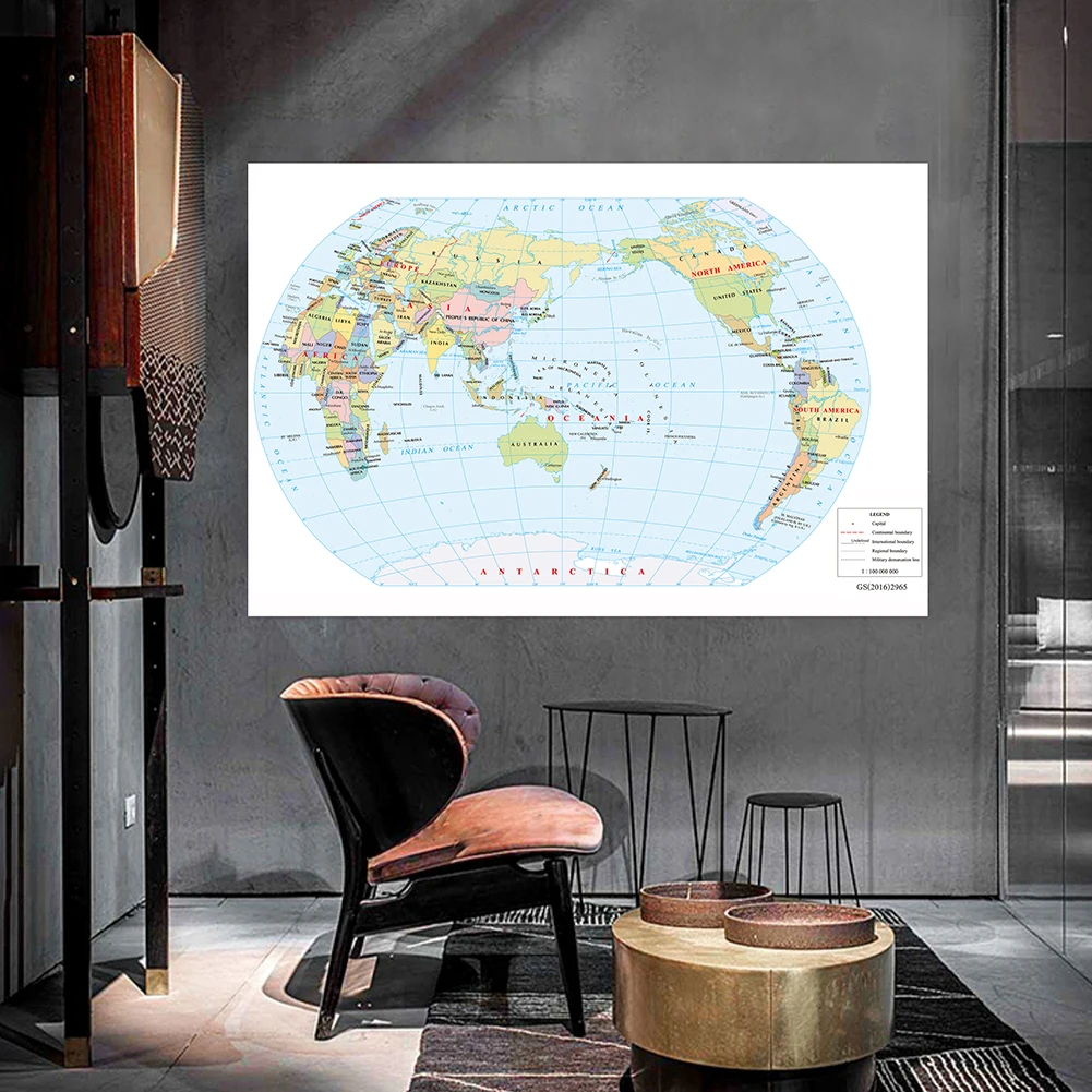 

84*59cm Canvas Painting The World Map Wall Art Poster Prints Living Room Home Decoration School Teaching Classroom Supplies