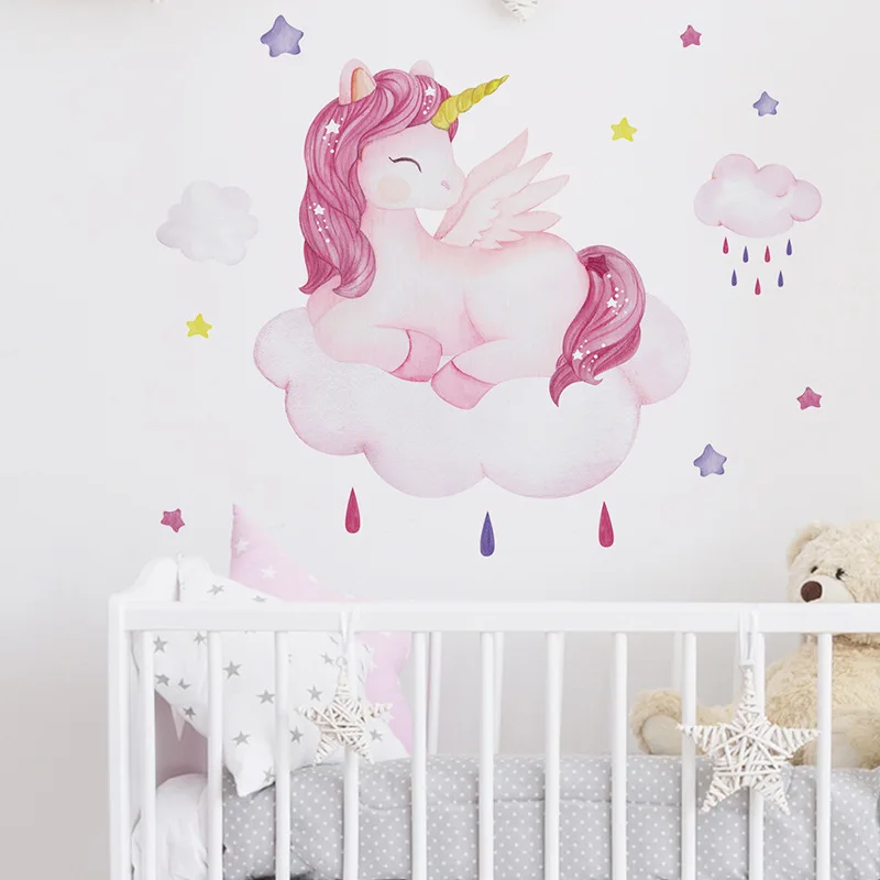 

Unicorn Pattern Wall Sticker Cartoon Cloud Pattern Wall Decal Background Wall Decoration