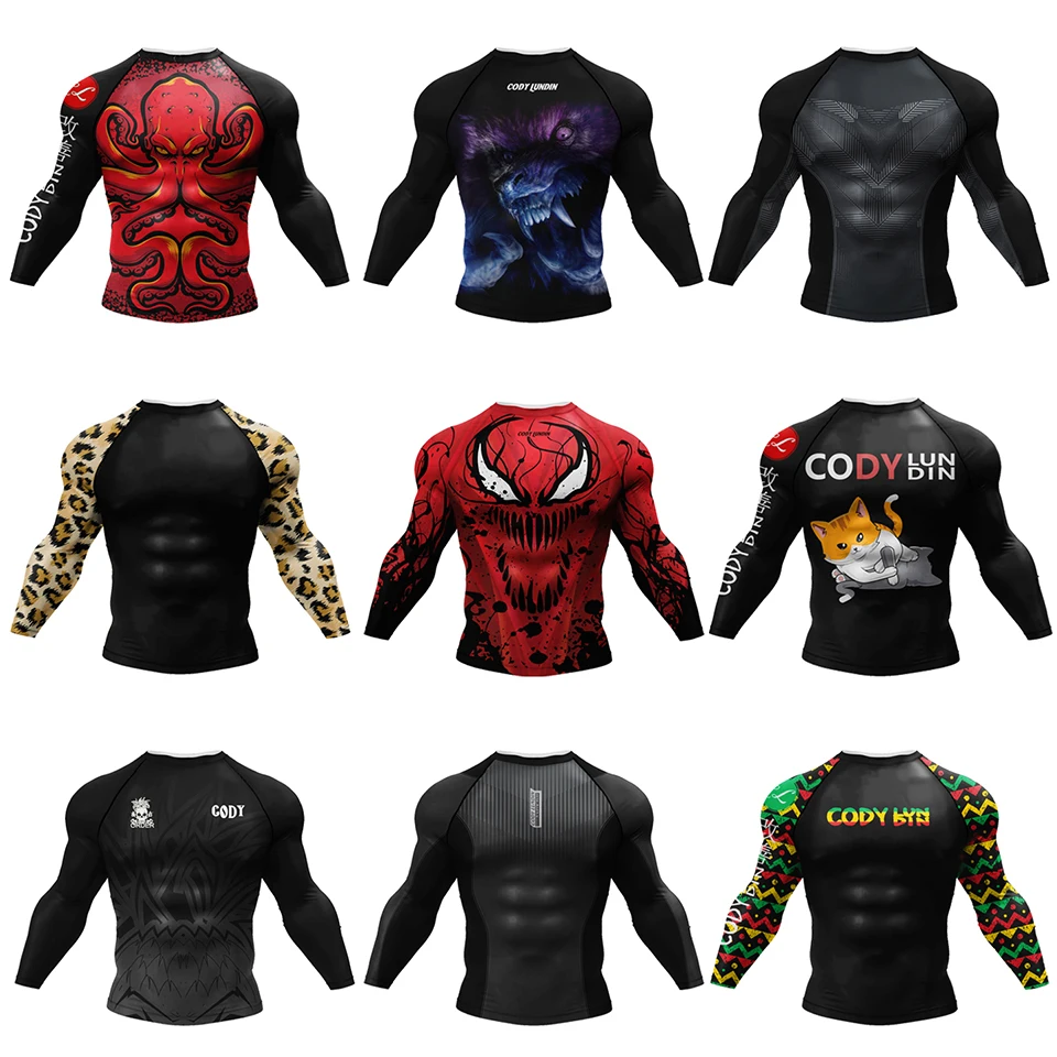 

New Compression MMA T-Shirt Rashguard Men Boxing Training Long Sleeve Sublimation Tees Sport Bjj Rash Guard Jiu Jitsu T-shirts