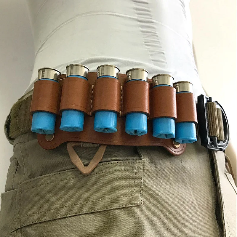 

6 Round Leather Tactical Hunting Ammo Bullet Holster Shotgun Shell Holder Cartridge Belt Canvas Magazine Pouch