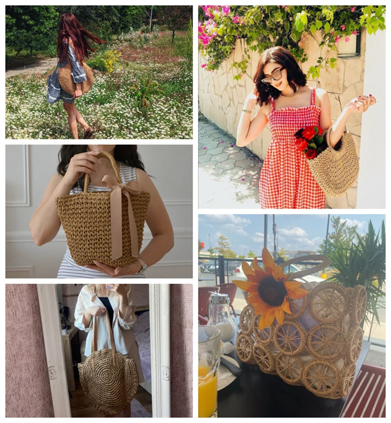 Bohemian Round Woven Beach Bag - Handmade Raffia Shoulder Tote 2 S78a9b97e1cfe4e438ec42c80b60913e1A