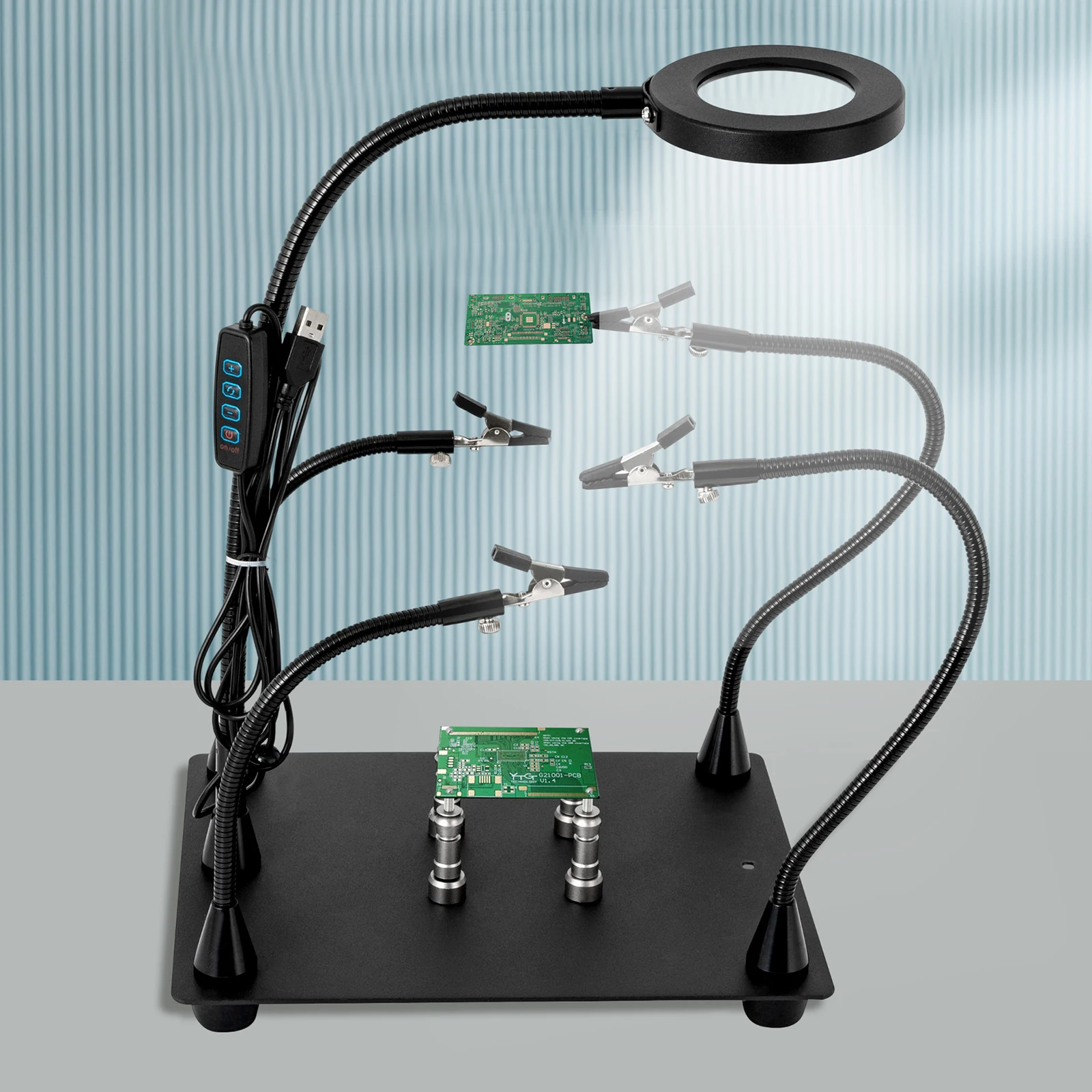 Magnetic Helping Hand Soldering Station w/ 3*LED Magnifier Lamp Holder With Electronic Repair Tool Service Fixture Welding Table
Magnetic Helping Hand Soldering Station w/ 3*LED Magnifier Lamp Holder With Electronic Repair Tool Service Fixture Welding Table