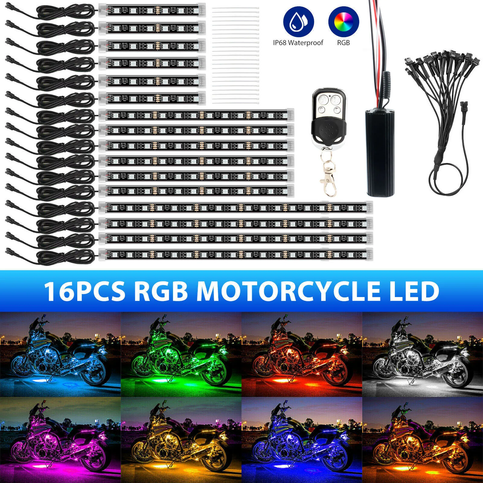 

16PC APP IR RF Wireless Remote Controllers Neon Ground Atmosphere Car Motorcycle LED Light Strips For Harley Kawasaki jeep etc