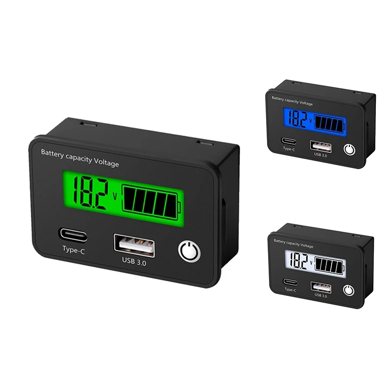 

Индикатор емкости свинцово-кислотной литиевой батареи, тестер напряжения USB Type-C, черный, белый экран