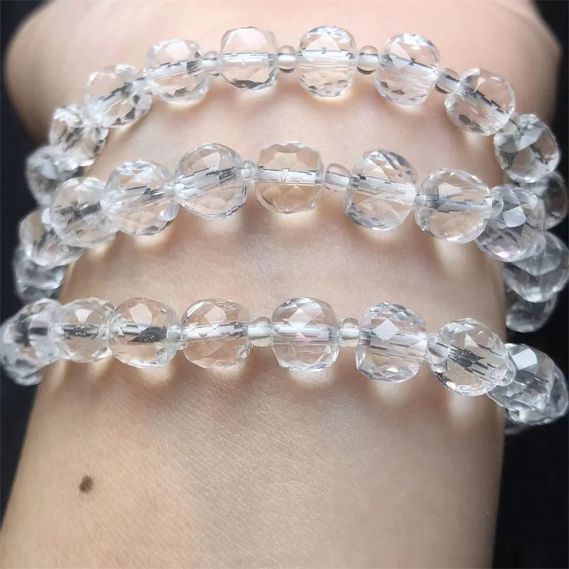 

Natural Clear Quartz Cube Faceted Bracelet Gemstone Crystal Jewelry Bangle For Women Healing Bohemia Holiday Gift 1pcs