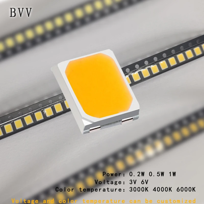 

100PCS 2835 white light SMD LED beads,power：0.2W 0.5W 1W,Voltage: 3V, color temperature 3000K 4000K 6000K, high brightness
