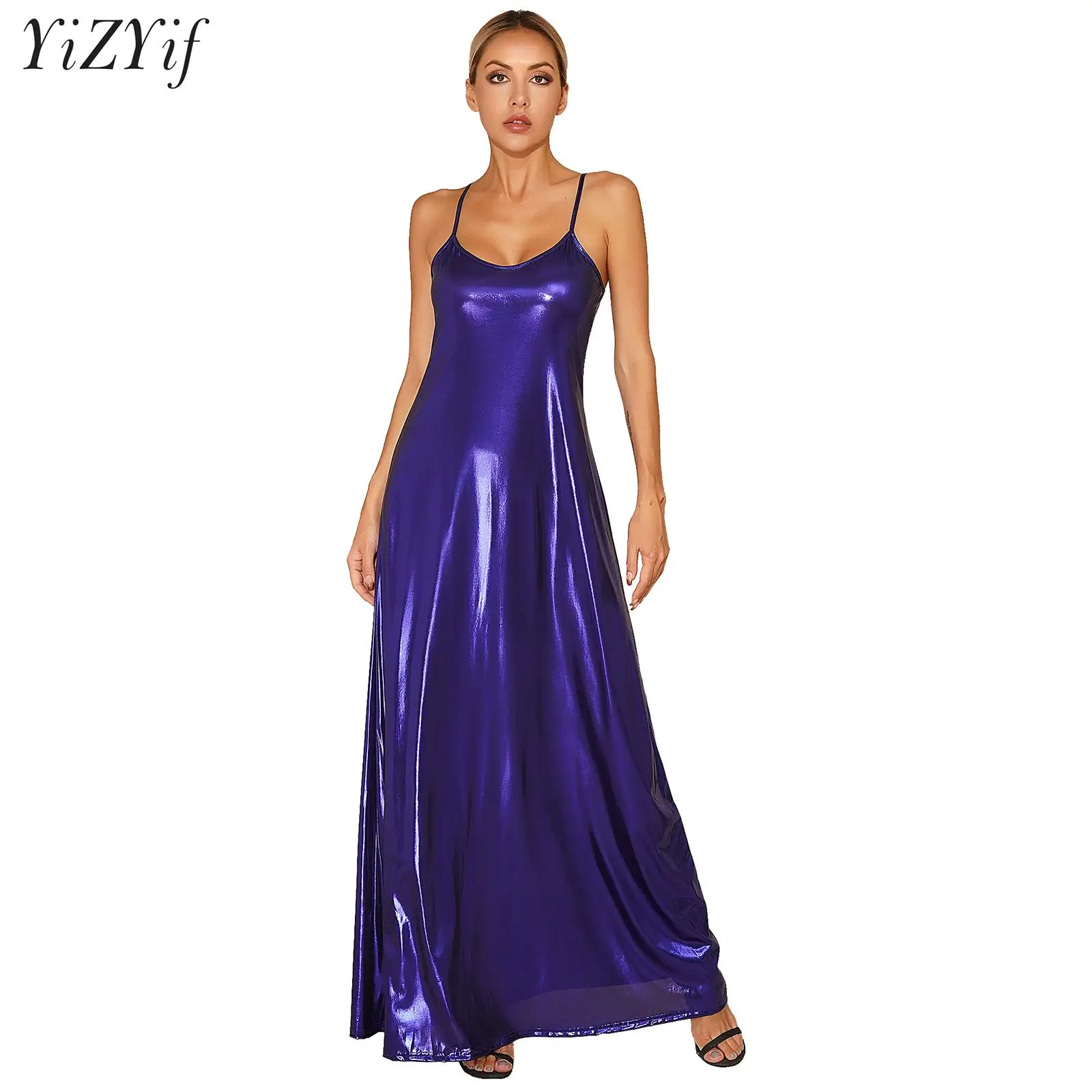 Women V Neck Maxi Dress Cocktail Party Gown Metallic Adjustable Spaghetti Straps Long Dresses for Formal Party Prom Dance Club
Women V Neck Maxi Dress Cocktail Party Gown Metallic Adjustable Spaghetti Straps Long Dresses for Formal Party Prom Dance Club