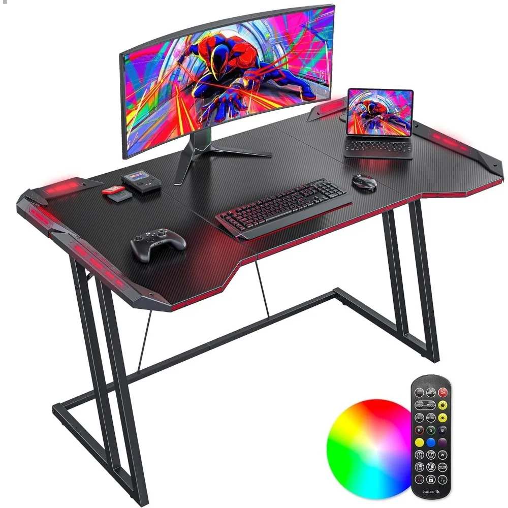 Gaming Desk with LED, 47 Inch Gamer Workstation, Home Computer with Carbon Fiber Surface, Black
Gaming Desk with LED, 47 Inch Gamer Workstation, Home Computer with Carbon Fiber Surface, Black