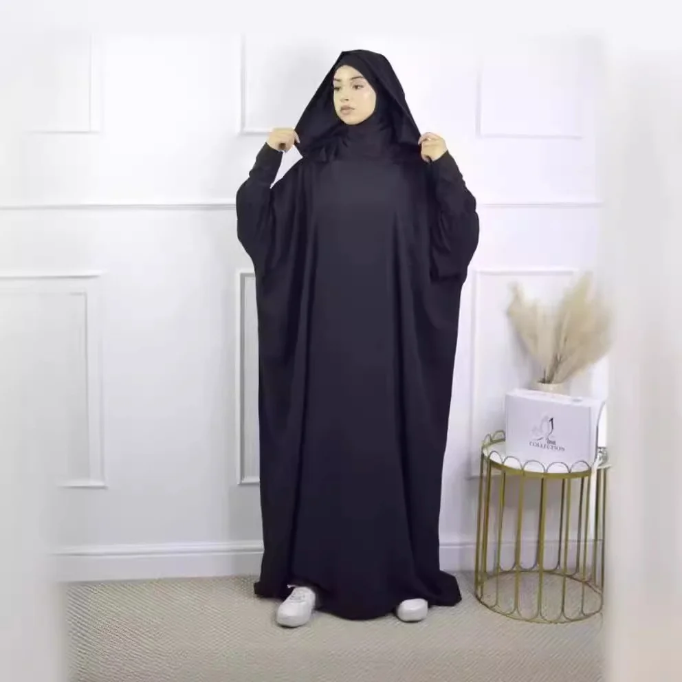 

Muslim Abaya Long Sleeve 2 Hat Jilbab Women Eid Hooded Long Maxi Dress Turkey Kaftan Arab Robe Islamic Black Dubai Clothing