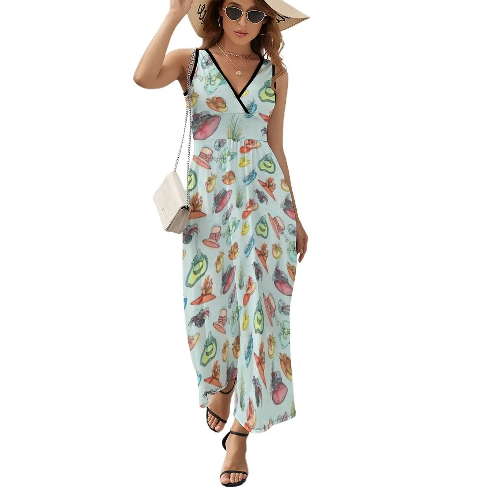 

Hand painted Watercolor Pattern - Hats - Ascot Gavotte Sleeveless Dress Women's skirt