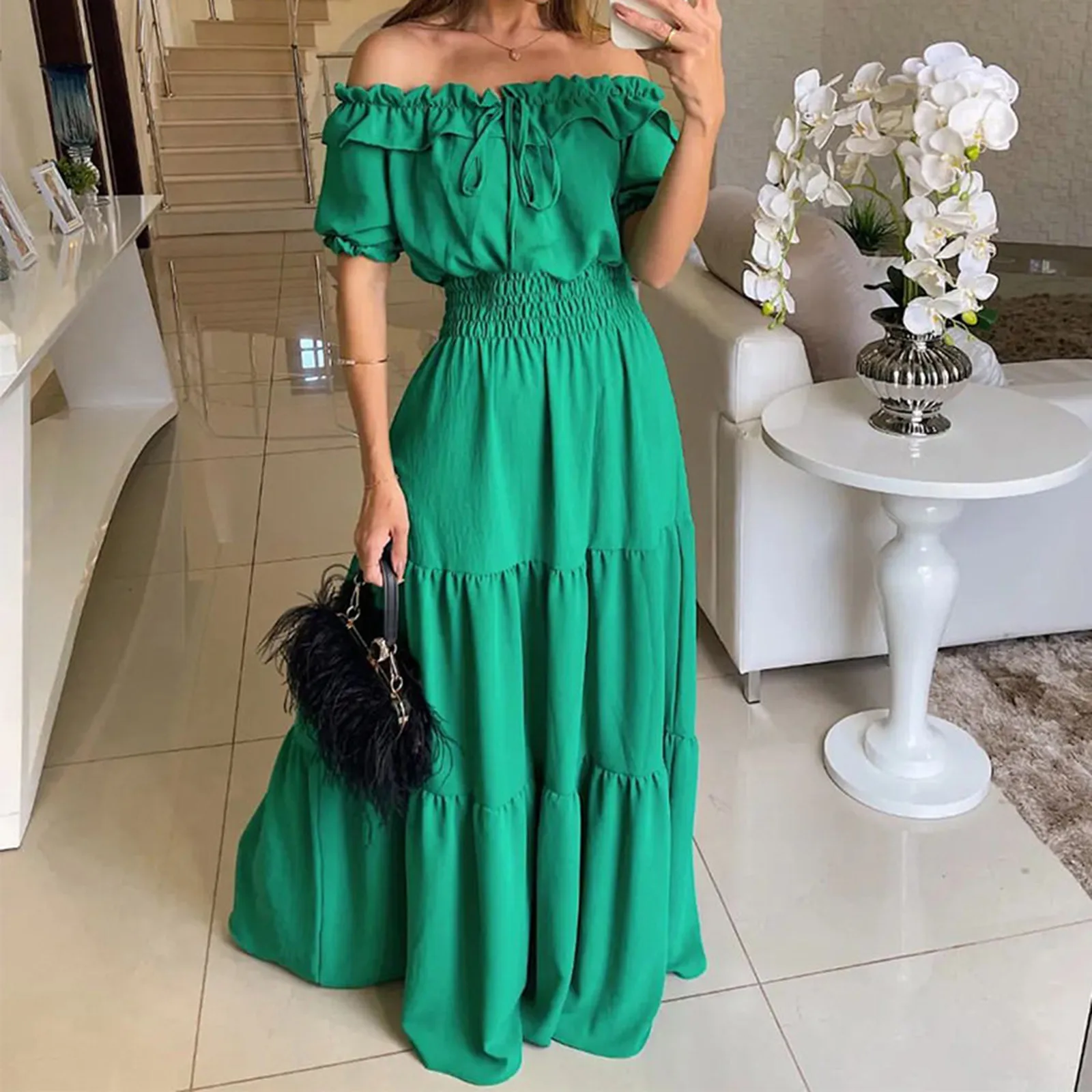 Summer Boho Long Dress Women Fashion Slash Neck Short Sleeve Off Shoulder Dress Elegant Holiday Party Dresses Women Robe Femme
Summer Boho Long Dress Women Fashion Slash Neck Short Sleeve Off Shoulder Dress Elegant Holiday Party Dresses Women Robe Femme