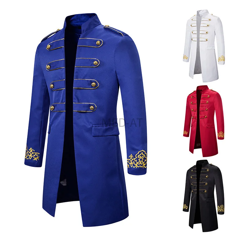 

Medieval Men Military Blazer Party Uniforms Vestido Knight Prince Punk Retro Jackets Renaissance Gothic Coats Noble S-4XL