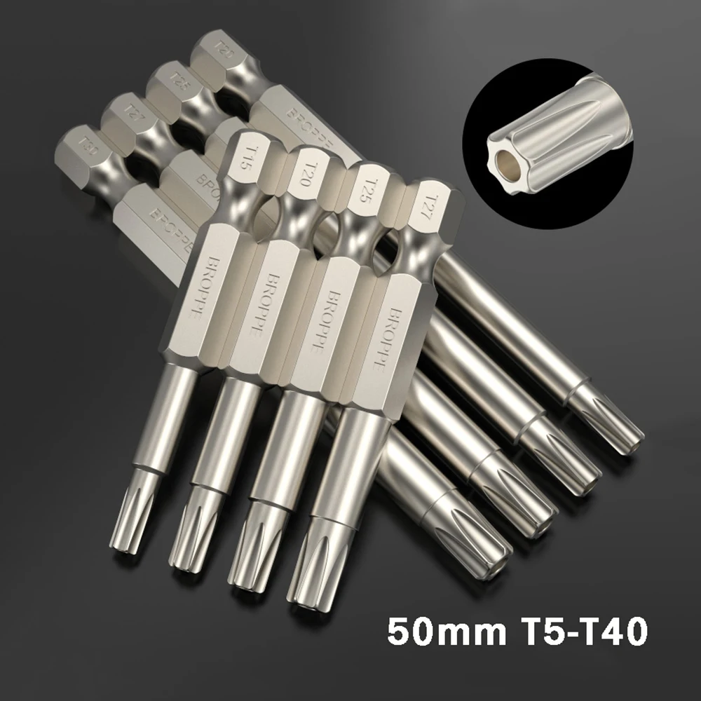 

1/4" Hex Driver Tamper Proof Security Drill Magnetic Bit Torx Screwdriver Bits 50mm T5 T6 T7 T8 T9 T10 T15 T20 T25 T27 T30 T40