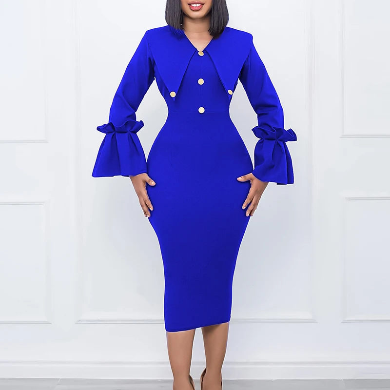 Elegant Ladies Solid Bodycon Dresses Spring Women V-Neck Button Design Slim Business Mid Dress Office Lady Work Wear Vestidos
Elegant Ladies Solid Bodycon Dresses Spring Women V-Neck Button Design Slim Business Mid Dress Office Lady Work Wear Vestidos