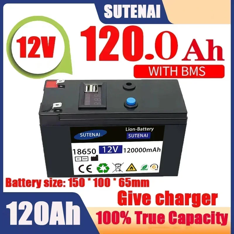 12V Battery 120Ah 18650 lithium battery pack Rechargeable battery for solar energy electric vehicle battery+12.6v3A charger
12V Battery 120Ah 18650 lithium battery pack Rechargeable battery for solar energy electric vehicle battery+12.6v3A charger