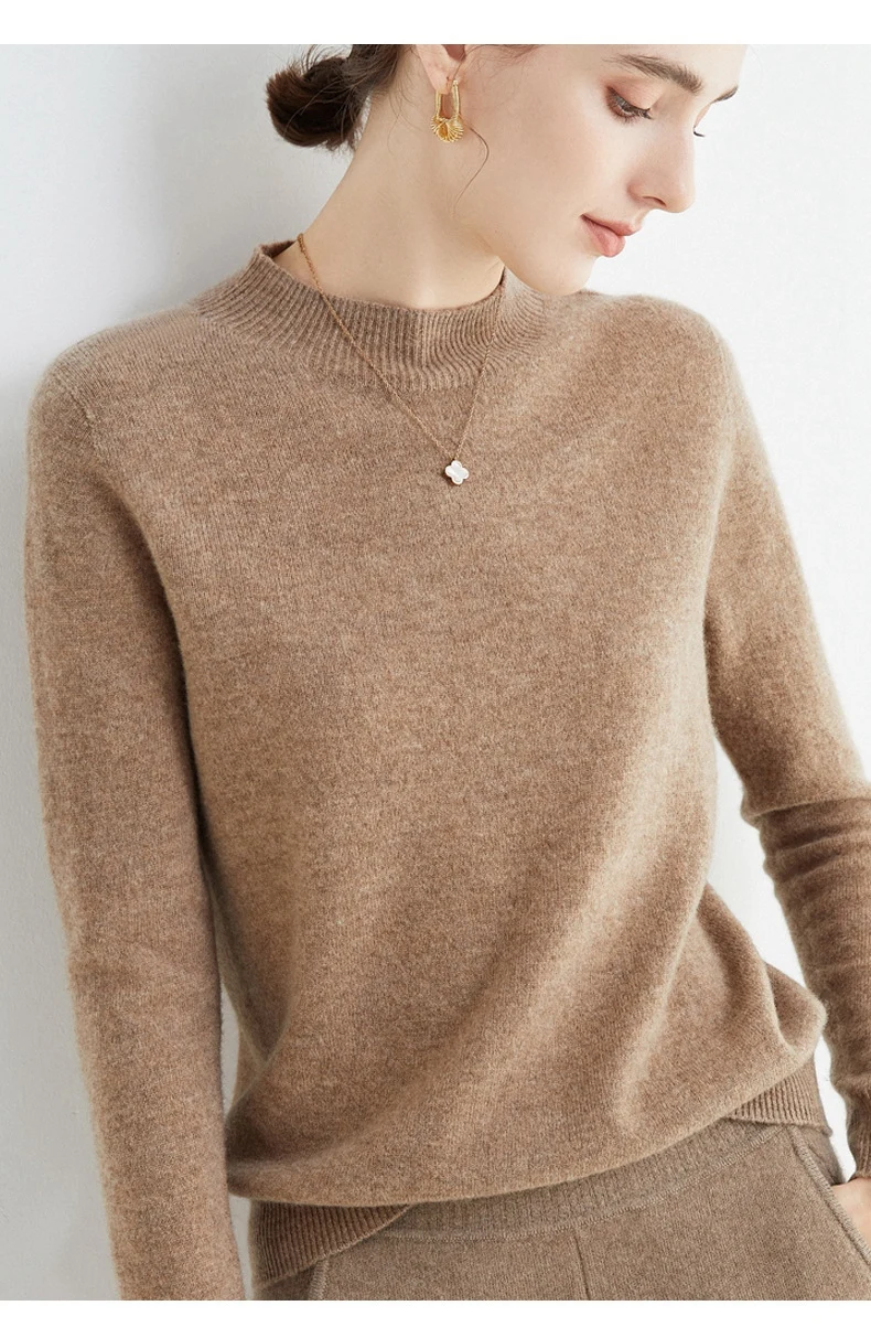 Autumn Woman Cashmere O Mock Collar Long-sleeved Slim Merino Pure Wool Soft And Warm Sweater Winter 2022 Autumn Woman Cashmere O Mock Collar Long-sleeved Slim Merino Pure Wool Soft And Warm Sweater Winter 2022