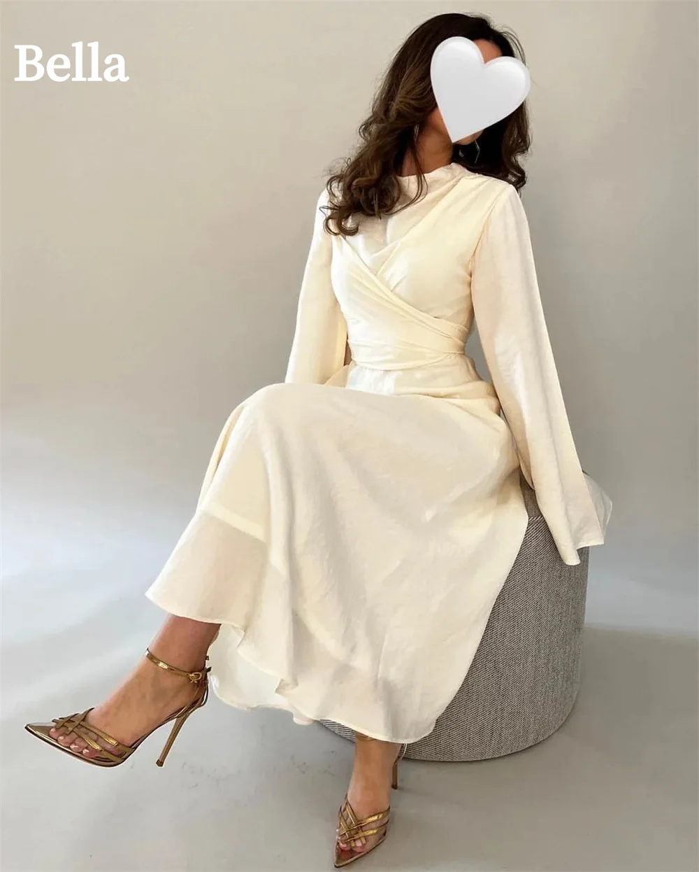 

Женское платье для выпускного Bella Philosophy, белое шифоновое платье А-силуэта, плиссированное свадебное платье, элегантное платье до щиколотки с длинными рукавами, 2024