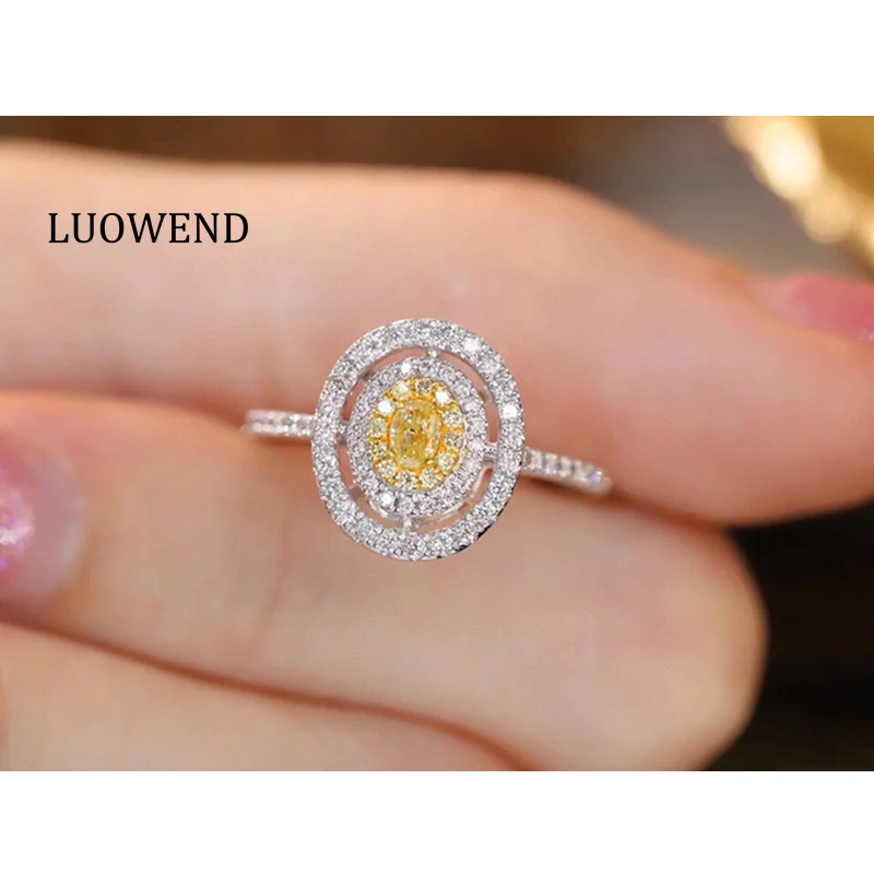 

LUOWEND 18K кольца из белого золота классический овальный дизайн натуральный желтый бриллиант обручальное кольцо для женщин высокие свадебные ювелирные изделия