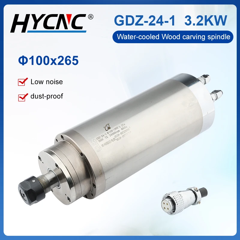 CNC Spindle 3.2kw 220V 380V Water Cooling Spindle Motor ER20 Chuck Φ100x265mm 24000rpm 4 Bearings For CNC Router Wood Carving
CNC Spindle 3.2kw 220V 380V Water Cooling Spindle Motor ER20 Chuck Φ100x265mm 24000rpm 4 Bearings For CNC Router Wood Carving