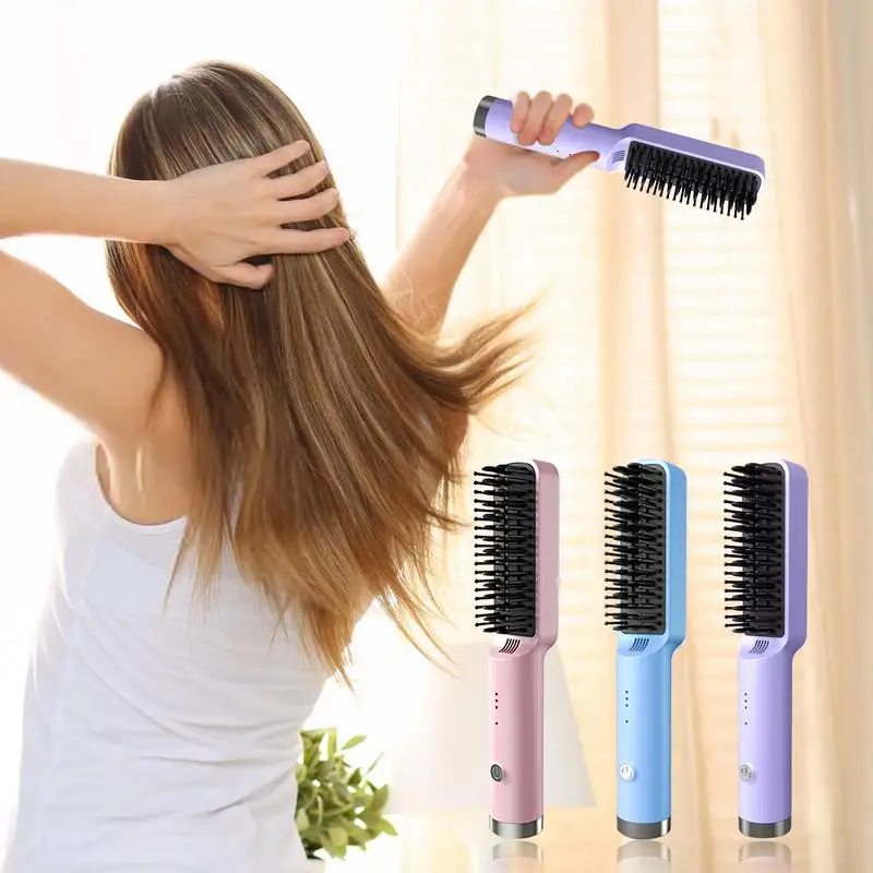 

Cordless Hair Straightener Brush Electric Ceramic Hot Comb Straightening Dryer Fast Heating Curler Hair Iron Styler Tools
